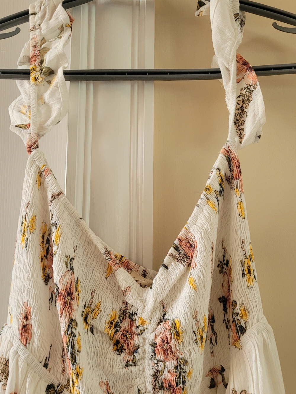 Promesa White Floral Maxi Dress with Yellow and Pink Accents